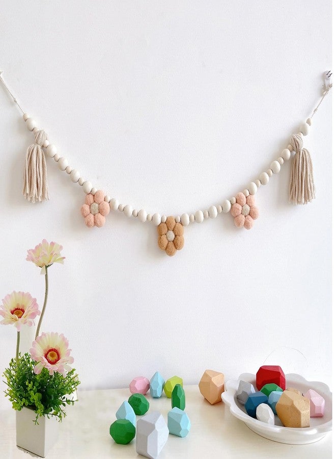 TTFdacai 1 Pcs Boho Tassel Garland with Wooden Beads, Daisy Wooden Tassel Garland Decor for Farmhouse Wall Classroom Daisy Birthday Party Banner Baby Shower Decoration - Image 3